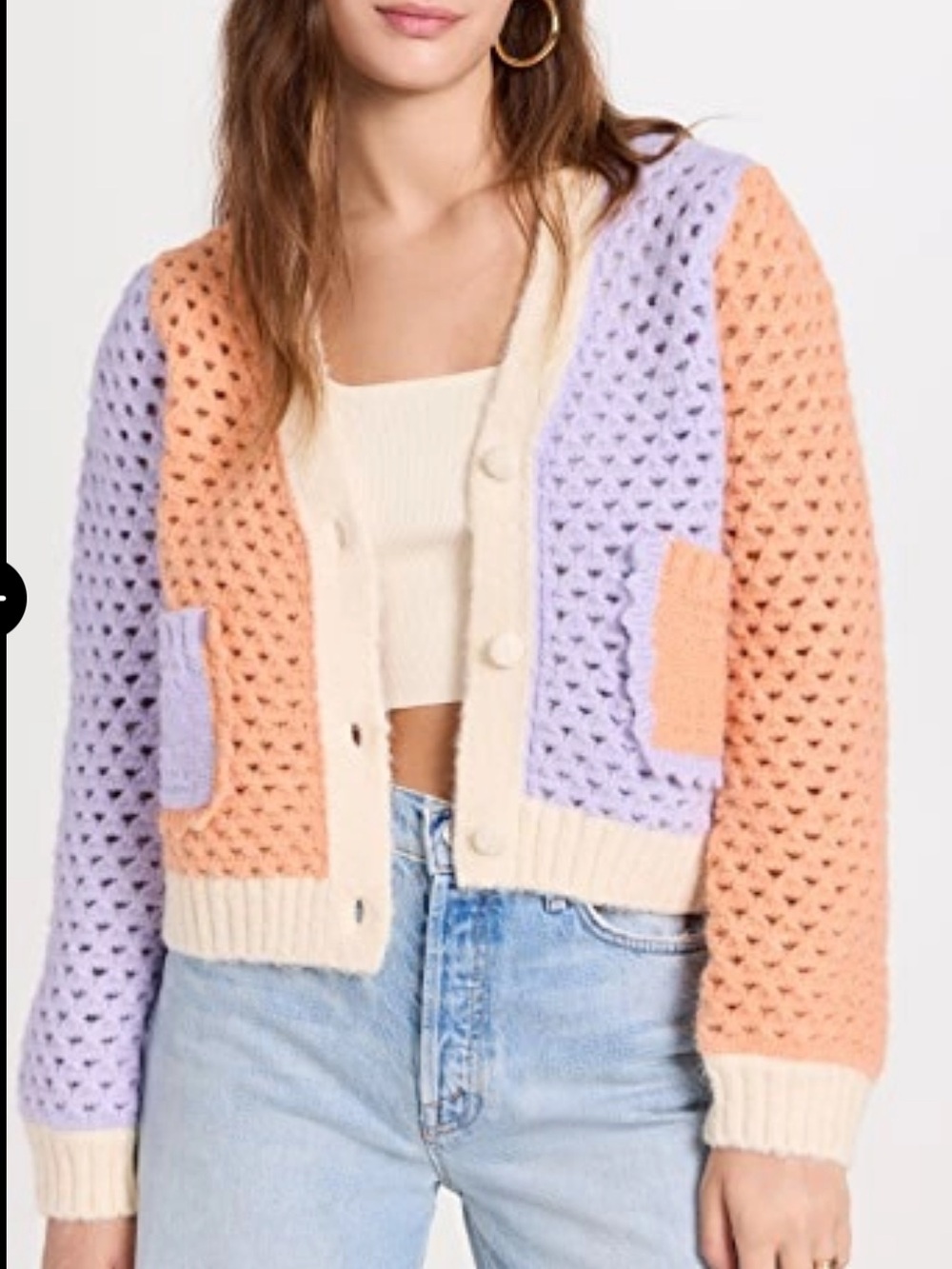 LIKE NEW ENGLISH FACTORY Contrast Detail Cardigan, Orange/Purple, size XS